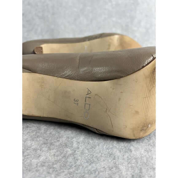 Aldo Shoes Tan Suede Faux Leather Pumps Almond Toe Heels Twee - Picture 9 of 15